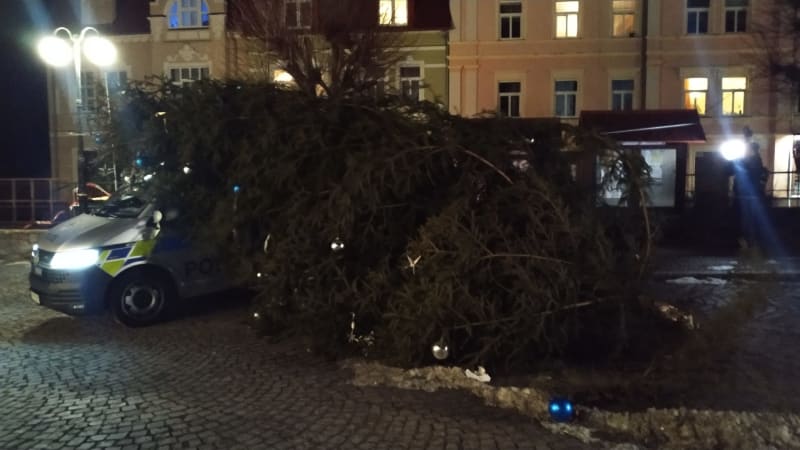 Dvojí drama v Chřibské: Policisté hlídali místo střelby, na auto jim spadl vánoční strom